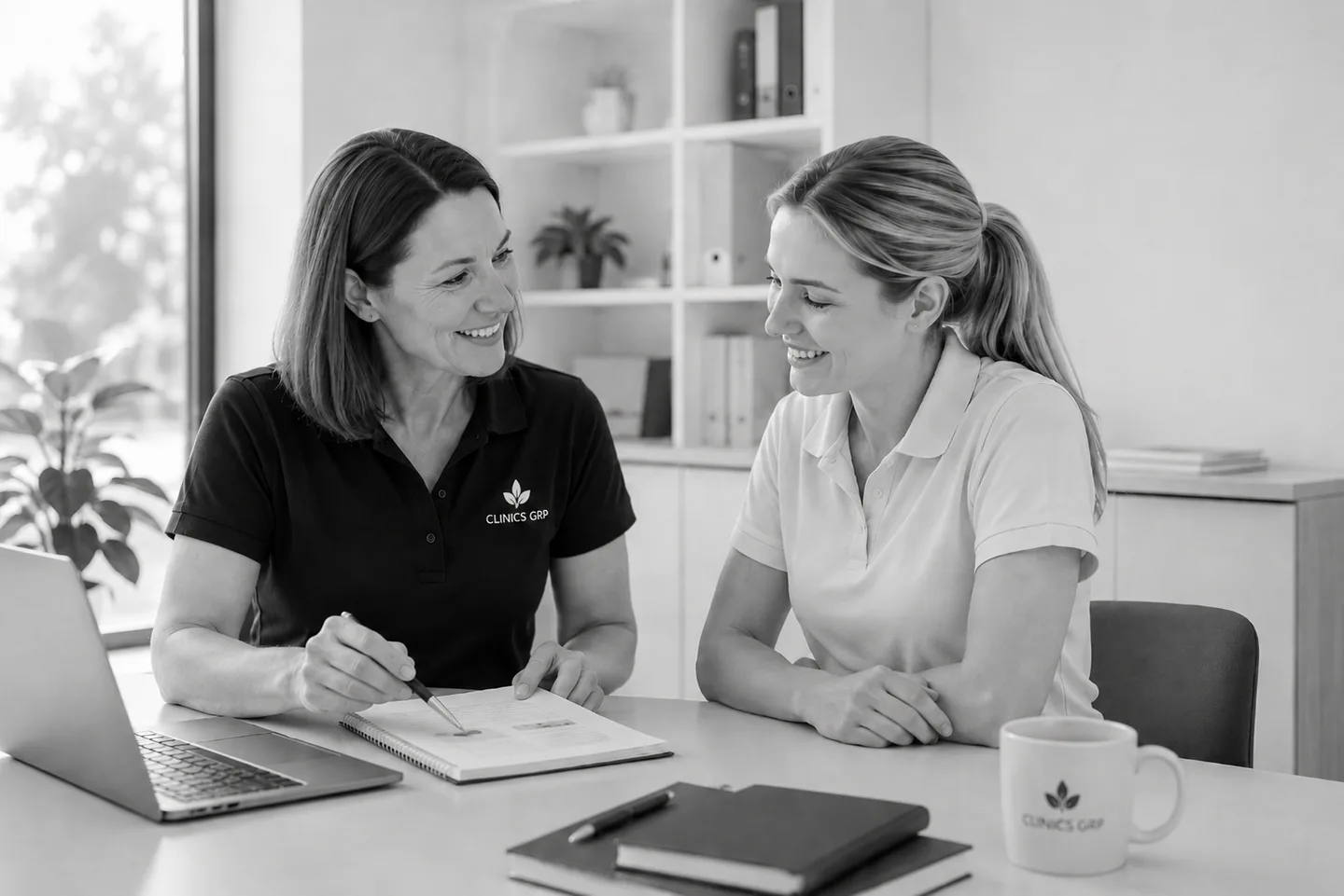 A senior Clinics GRP clinician mentoring a graduate colleague during a learning session.
