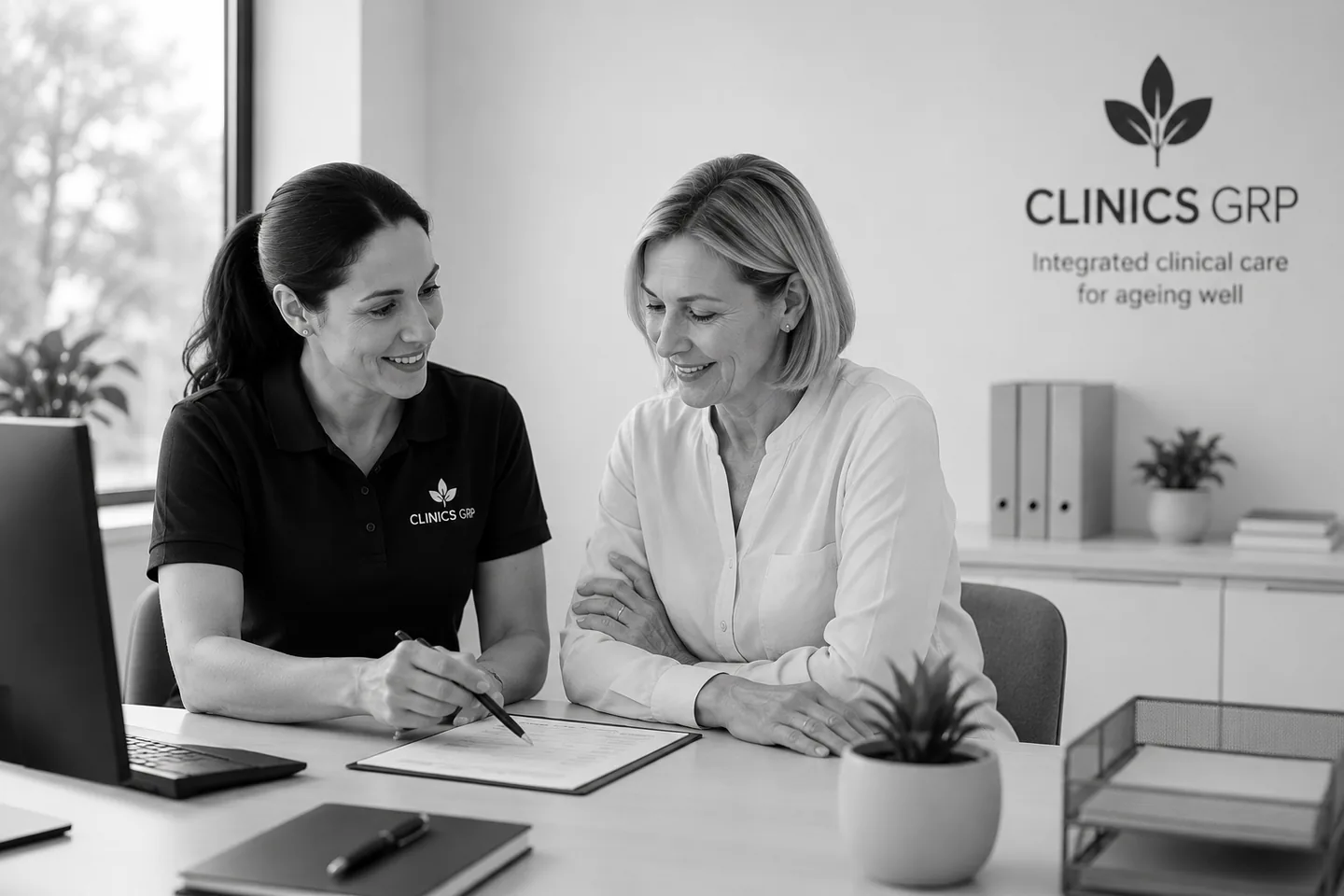Clinics GRP clinician using digital information to guide a care pathway.