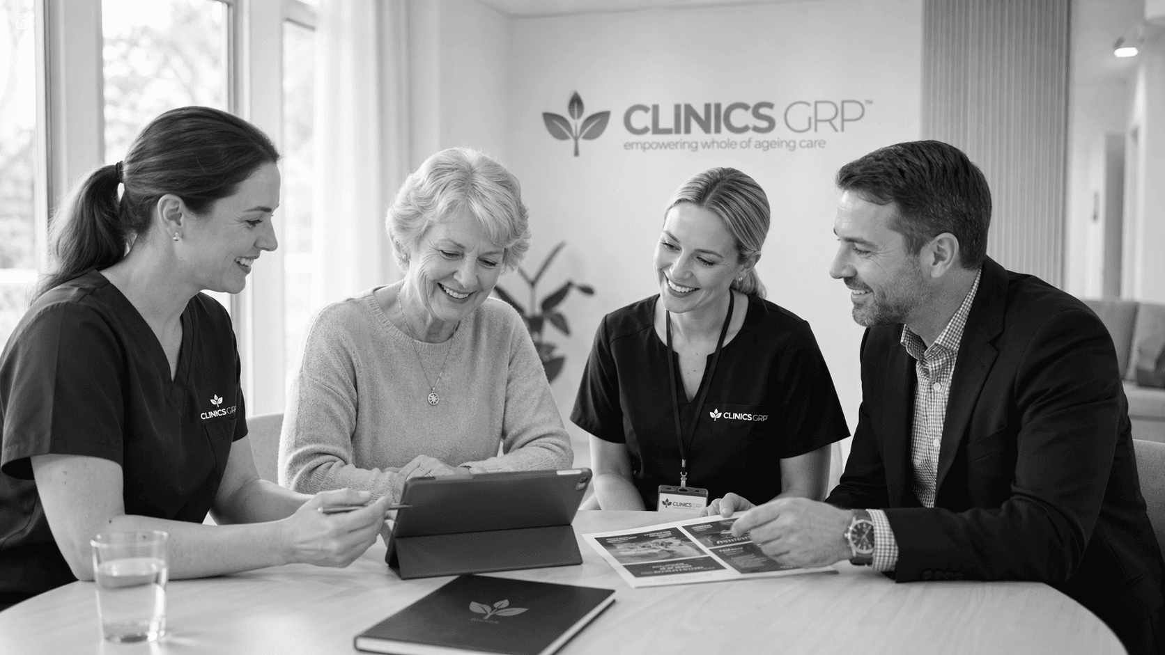 Clinics GRP team and older adult in a collaborative care-planning setting.