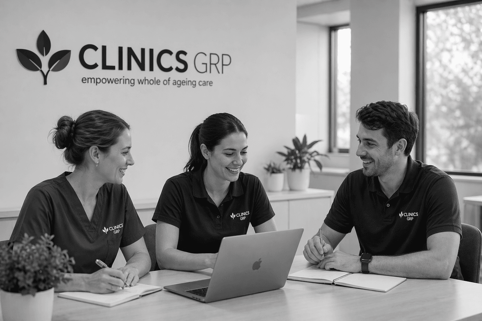 Clinics GRP clinicians in a collaborative career-development meeting.