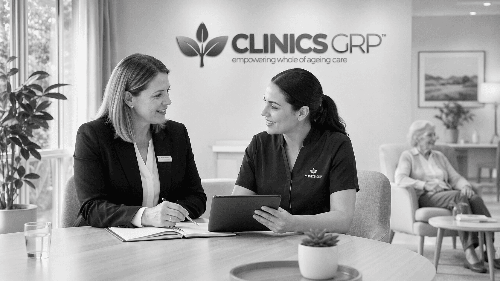 Clinics GRP staff coordinating care in a residential aged care setting.